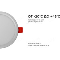 Светодиодная круглая встраиваемая панель OGM с регулировкой, 8Вт, 750Лм, ДБ, 115х24мм. LP-05