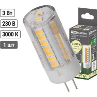 Светодиодная лампа TDM ELECTRIC G4-3 Вт-230 В-3000 К, SMD, 16x43 мм SQ0340-0210
