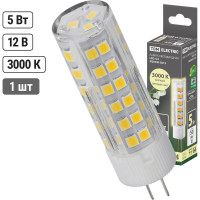 Светодиодная лампа TDM ELECTRIC G4-5 Вт-AC/DC 12 В-3000 К, SMD, 16x57 мм SQ0340-0213