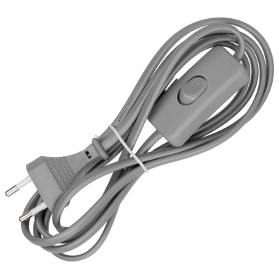 Шнур с выключателем и плоской вилкой TDM ELECTRIC ШУ01В ШВВП 2х0,75мм2 2м. серебр. металлик SQ1305-0005