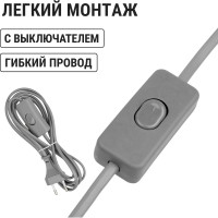 Шнур с выключателем и плоской вилкой TDM ELECTRIC ШУ01В ШВВП 2х0,75мм2 2м. серебр. металлик SQ1305-0005