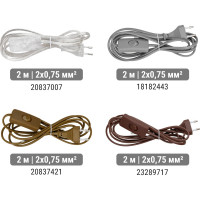 Шнур с выключателем и плоской вилкой TDM ELECTRIC ШУ01В ШВВП 2х0,75мм2 2м. серебр. металлик SQ1305-0005