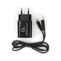 Адаптер питания Cablexpert USB 2 порта, 2.4A, черный + кабель 1м Type-C MP3A-PC-37