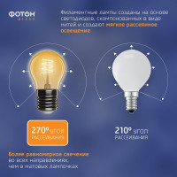 Светодиодная лампочка ФОТОН филаментная LED FL P45-S 4Вт E27 2200К, теплый свет, 23965