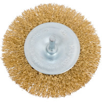Щетка-крацовка дисковая на шпильке (100 мм; латунированная проволока) для дрели Orientcraft CIRS10040023