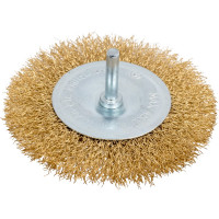 Щетка-крацовка дисковая на шпильке (100 мм; латунированная проволока) для дрели Orientcraft CIRS10040023