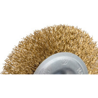 Щетка-крацовка дисковая на шпильке (100 мм; латунированная проволока) для дрели Orientcraft CIRS10040023