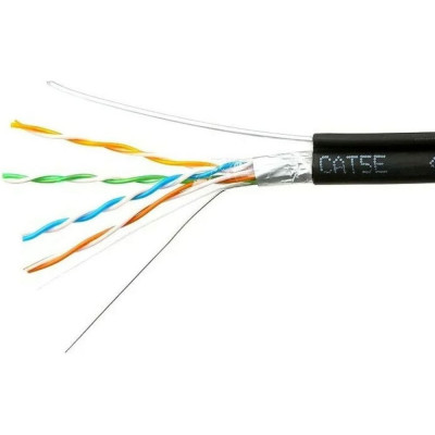 Кабель SkyNet Premium, FTP outdoor 4x2x0.51 на тросу, медный FLUKE TEST, кат.5e, однож., 100м, box, черный, CSP-FTP-4-CU-OUTR/100