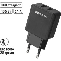 Сетевое зарядное устройство TDM ELECTRIC ELECTRIC СЗУ 4, 2,1 А, 2 USB, черный, SQ1810-0021