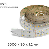 Светодиодная лента Apeyron 24В, 42Вт/м, smd2835, 240д/м, IP20, 4200Лм/м, подложка 30мм, 5м, 4000К 00-316