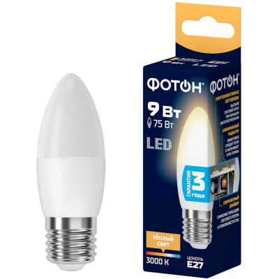 Светодиодная лампа ФОТОН LED B35 9Вт E27 3000K теплый свет 23973