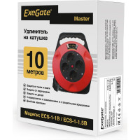 Удлинитель на катушке ExeGate Master ECS-1-1B 4 евро с заземлением 10м. защита от детей и перегрузки 3х1.0мм. 286336