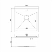 Настольная мойка MIXLINE PRO 50x50, 3 мм, выпуск 3 1/2, 20 см, с сифоном, сатин 547229