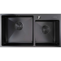 Настольная мойка MIXLINE PRO 72x40, 3 мм, 2-х чашевая, выпуск 3 1/2, 22 см, с сифоном, черный графит 547241