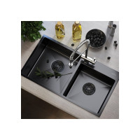 Настольная мойка MIXLINE PRO 72x40, 3 мм, 2-х чашевая, выпуск 3 1/2, 22 см, с сифоном, черный графит 547241