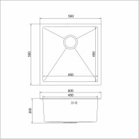 Подстольная мойка MIXLINE PRO 50x50, 3 мм, выпуск 3 1/2, 20 см, с сифоном, черный графит 547228