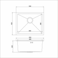 Подстольная мойка MIXLINE PRO 53x43, 3 мм, выпуск 3 1/2, 22 см, с сифоном, черный графит 547232
