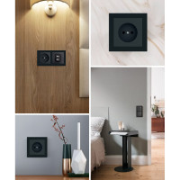 1-местная розетка STEKKER с защитной шторкой механизм без заземления, 10А, Катрин, GLS10-7109-05, черный 39609