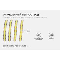 Светодиодная лента Apeyron 24В, 10Вт/м, COB, 528д/м, IP20, 900Лм/м, подложка 8мм, 5м, холодный белый 00-376