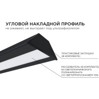 Профиль Apeyron алюм.для ленты,угловой,наклад.черный,1м,шир.ленты до 10мм,комплект/ 08-07-ЧБ