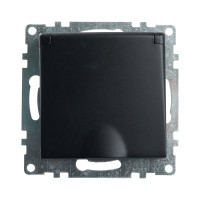 1-местная розетка STEKKER с крышкой с защитными шторками, механизм с заземлением, Катрин, GLS16-7112-05, черный 39608