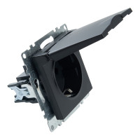 1-местная розетка STEKKER с крышкой с защитными шторками, механизм с заземлением, Катрин, GLS16-7112-05, черный 39608