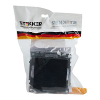 1-местная розетка STEKKER с крышкой с защитными шторками, механизм с заземлением, Катрин, GLS16-7112-05, черный 39608