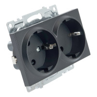 2-местная розетка STEKKER с защитной шторкой механизм с заземлением, 16А, Катрин, GLS16-7114-05, черный 39612