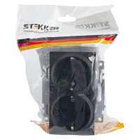 2-местная розетка STEKKER с защитной шторкой механизм с заземлением, 16А, Катрин, GLS16-7114-05, черный 39612