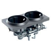 2-местная розетка STEKKER с защитной шторкой механизм с заземлением, 16А, Катрин, GLS16-7114-05, черный 39612