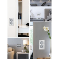 2-местная розетка STEKKER с защитной шторкой механизм с заземлением, 16А, Катрин, GLS16-7114-01, белый 39574