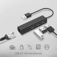 Сетевая карта 3хпортовый USB разветвитель 5bites USB2.0 RJ45 100мегабит 10см UA2-45-06BK