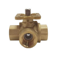 Трехходовой шаровой кран TECHNO 3015A латунный, под привод DN15, G1/2, КVS 2.5 640315-1