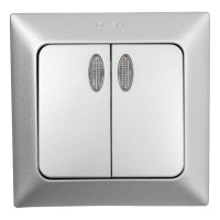 2-клавишный выключатель NE-AD с подсветкой, 10А, 250В, Aras, Серебро, 1/12/120, 93-122-03-I