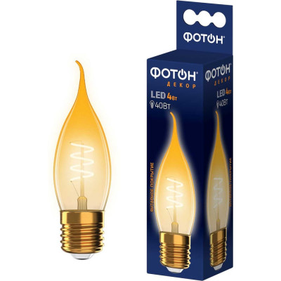 Светодиодная лампочка ФОТОН филаментная LED FL BXS35-S 4Вт E27 2200К, теплый свет, 23963