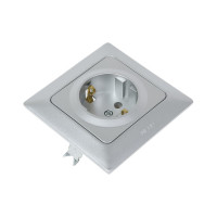 Розетка NE-AD с заземлением, керамика, 16А, 250В, Aras, Серебро, 93-122-08-P
