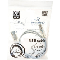 Кабель Cablexpert USB2.0 Pro, AM/BM, 0.75м, экранированный, ферритовое кольцо, прозрачный CCF-USB2-AMBM-TR-0.75M