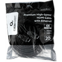 Кабель HDMI Cablexpert 20м v2.0 19M/19M серия Light черный позолоченные разъемы экран пакет CC-HDMI4L-20M