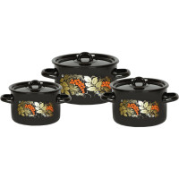 Эмалированная кастрюля СТАЛЬЭМАЛЬ цилиндрическая, 2.9 л, черный, рябина ХП5930