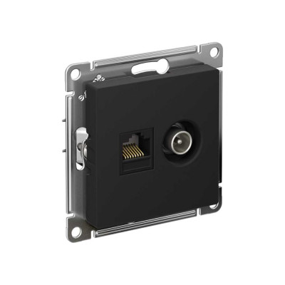 Розетка 2-ая ТВ + компьютерная RJ45 Systeme Electric (Schneider Electric) Atlasdesign карбон кат. 5Е ATN001089