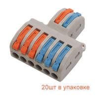 Строительно-монтажная клемма STEKKER для подключения фазных проводников 2 контактные группы (1 ввод, 3 вывода на полюс), LD222-426 39250