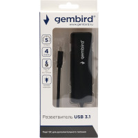 Концентратор USB 3.0 Gembird 4 порта, Type-C, с дополнительным питанием UHB-C364