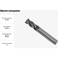 Фреза концевая (16.0x32x92 мм; ц/х; Р6М5К5; Z=4) CNIC 65628