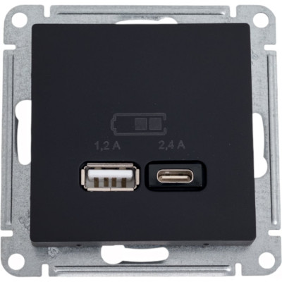 Розетка USB A+С Systeme Electric AtlasDesign Карбон 5В/2,4А, 2х5В/1,2 А ATN001039