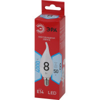 Светодиодная лампа ЭРА LED BXS-8W-840-E14 R диод, свеча на ветру, 8Вт, нейтральный свет, E14 10/100/2800 Б0051848