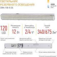 Аварийный светодиодный светильник ЭРА DBA108020 непостоянный, 120LED, 4ч, IP20 Б0051842