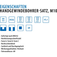 Ручные метчики GSR M10х1,5 HSSG DIN352 6H набор 3 шт для глухих и сквозных отверстий  B00105230