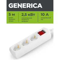 Удлинитель GENERICA У03В 3 места 2P+PE/5м 3х1мм2 10А/250В WYP10-10-03-05-ZK-G