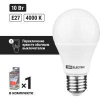 Светодиодная лампа TDM ELECTRIC А60-10 Вт-230 В-4000 К–E27 "Лампа-ДИММЕР" SQ0340-0196