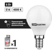 Светодиодная лампа TDM ELECTRIC FG45-6 Вт-230 В-4000 К–E14 "Лампа-ДИММЕР" SQ0340-0200